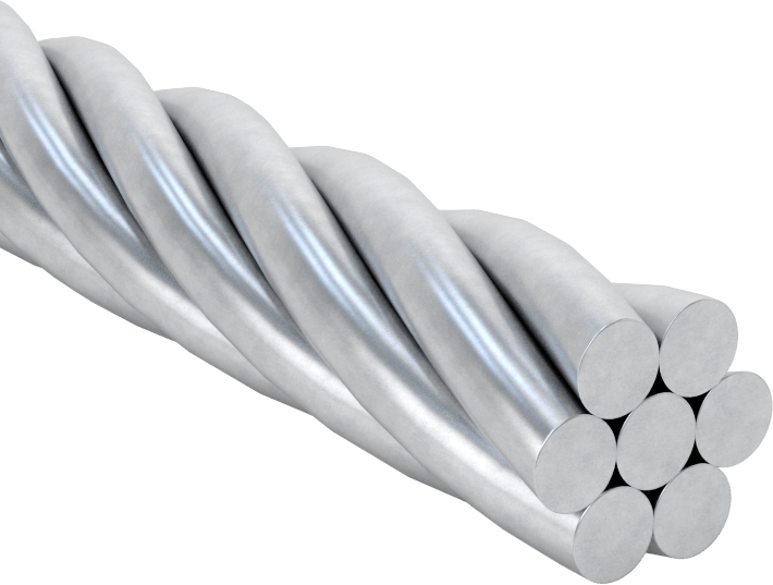 Yarı Esnek Tel Halat, Galvanizli Çelik, 1 x 7, 3/8" Çap