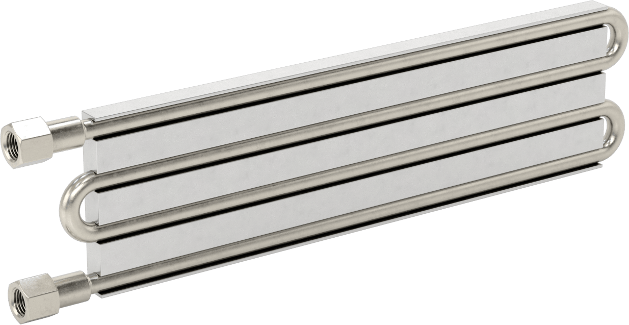 Soğuk Plaka, 316 Paslanmaz Çelik Borular ve Bağlantı Parçaları ile, 4 Geçiş, 12“ Uzunluk x 3-1/2” Genişlik