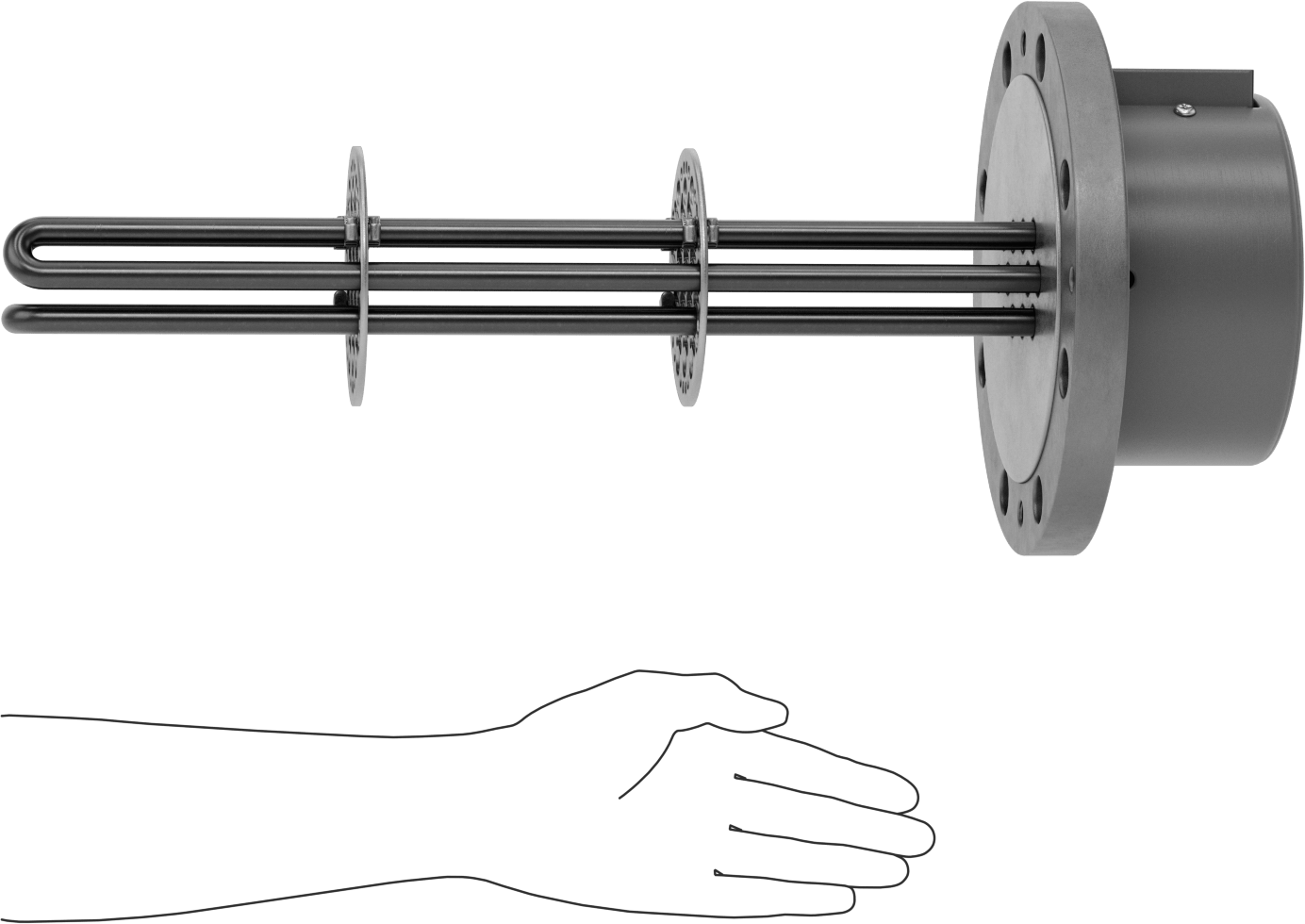 Su için Flanş Montajlı Daldırma Isıtıcı, 18-1/16" Uzunlukta Incoloy Isıtma Elemanı, 480V AC, 12000W