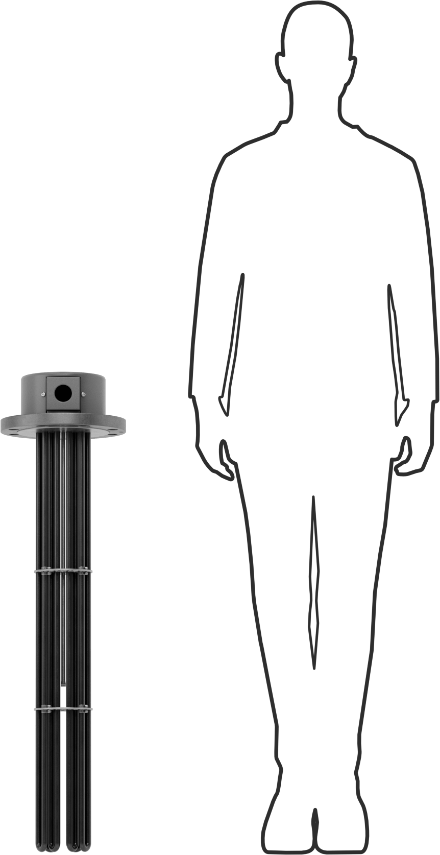 Su için Flanş Montajlı Daldırma Isıtıcı, 33-1/16" Uzunlukta Incoloy Isıtma Elemanı, 480V AC, 24000W