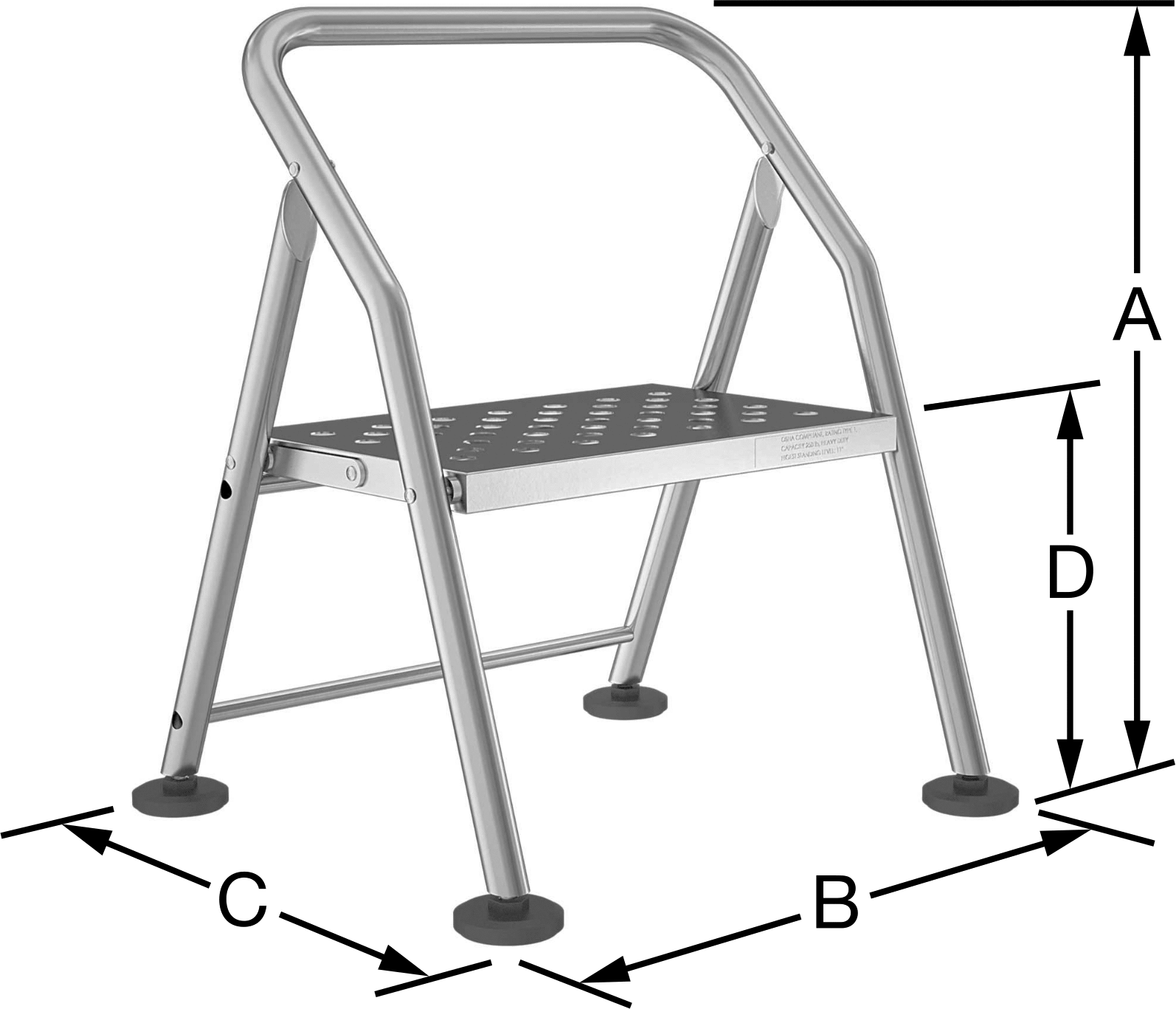 Katlanabilir Temiz Oda Basamak Taburesi, 1 Adım ile, 22“ Yükseklik x 17” Genişlik x 16" Derinlik Toplam