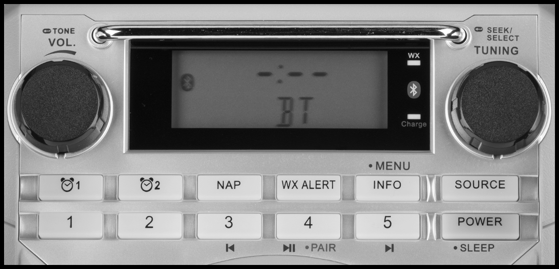 AM/FM, NOAA Weather Band, and Bluetooth Display