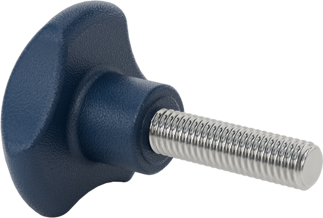 Metal Algılanabilir Dişli Saplı Düğme, Üç adet Kol Tutacağı, M8 Diş, 30 mm Saplama Uzunluğu
