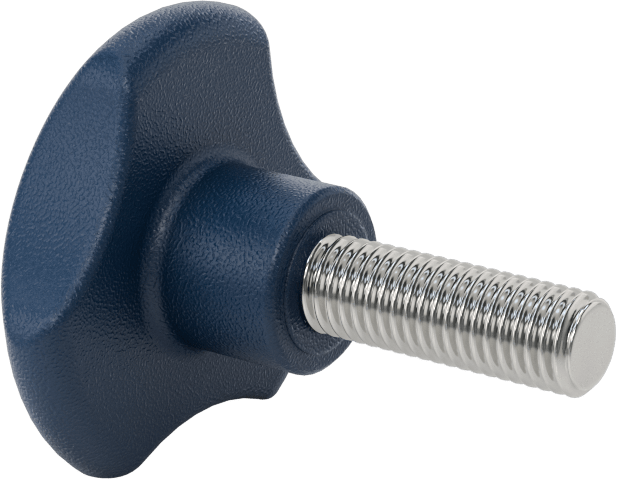 Metal Algılanabilir Dişli Saplı Düğme, Üç adet Kol Tutacağı, M10 Diş, 30 mm Saplama Uzunluğu
