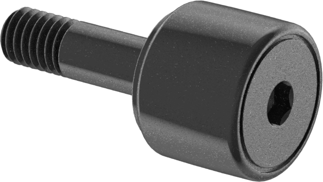 Vidalı Siyah Oksit Çelik Ray Makarası, Taçlı, Conta ile, 1/2" Makara Çapı, 3/8" Silindir Genişliği, 3/16" Saplama Çapı