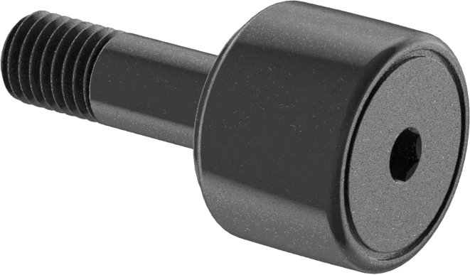 Vidalı Siyah Oksit Çelik Ray Makarası, Taçlı, Conta ile, 5/8" Makara Çapı, 7/16" Makara Genişliği, 1/4" Saplama Çapı