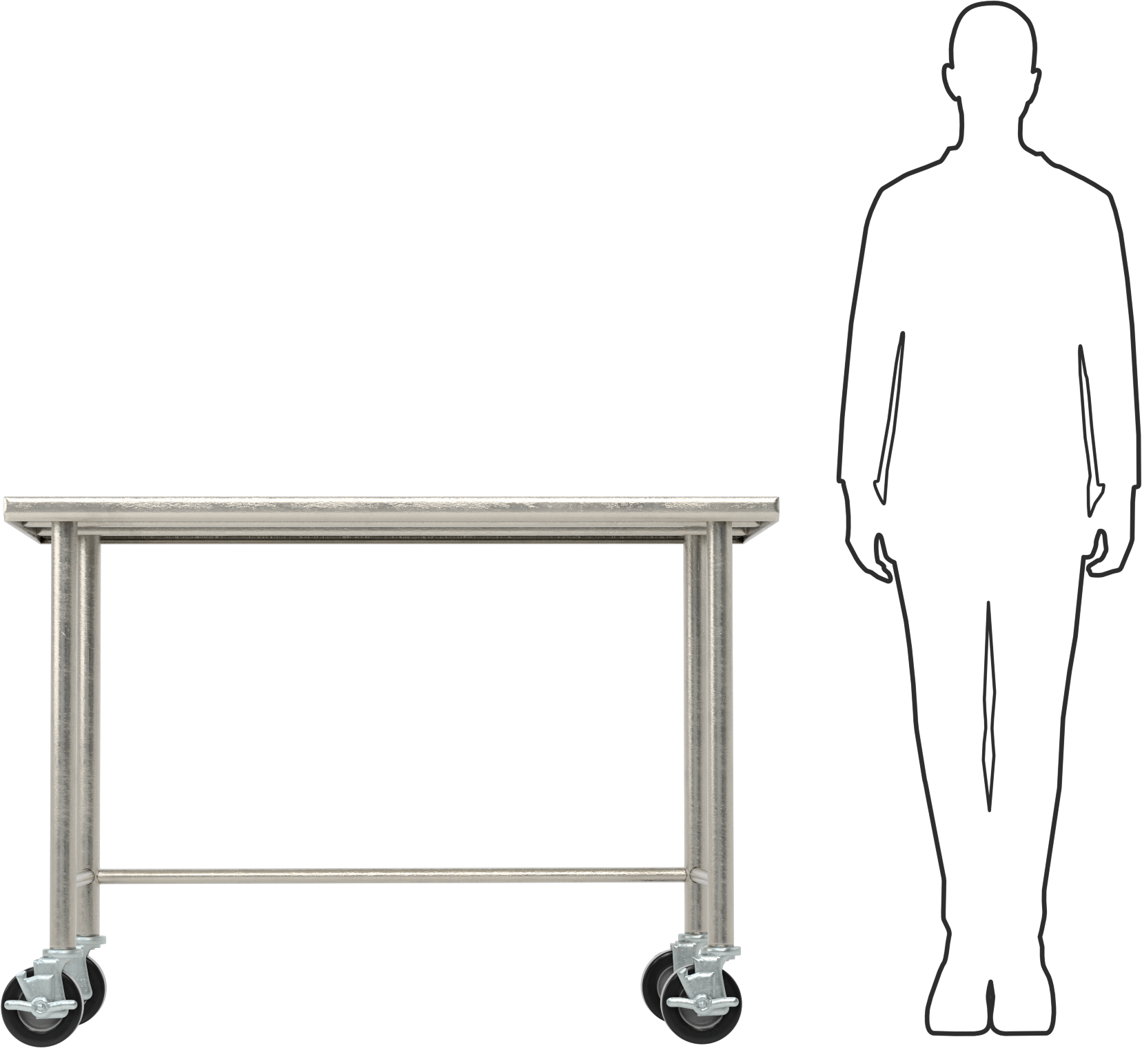 Paslanmaz Çelik Masa, Mobil, 34“ Yükseklik x 48” Genişlik x 30" Derinlik