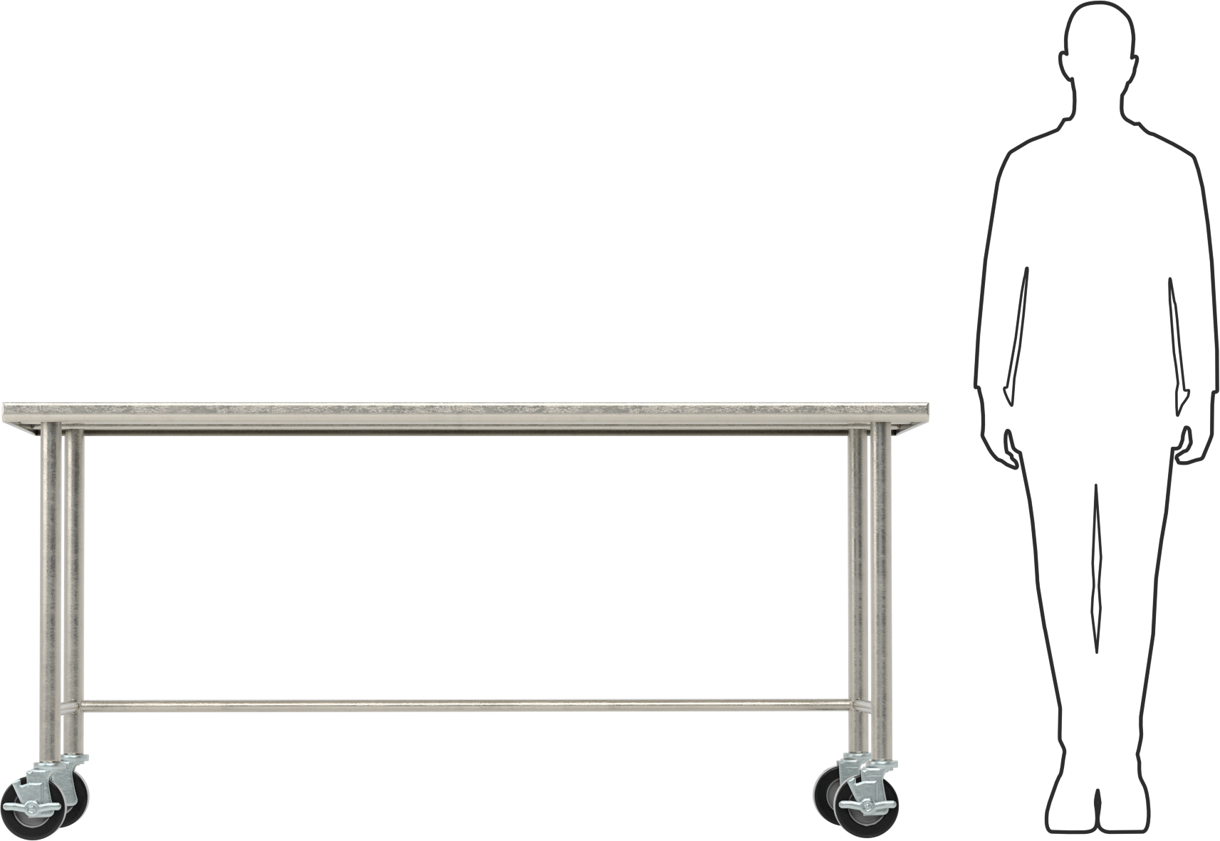 Paslanmaz Çelik Masa, Mobil, 34“ Yükseklik x 72” Genişlik x 30" Derinlik