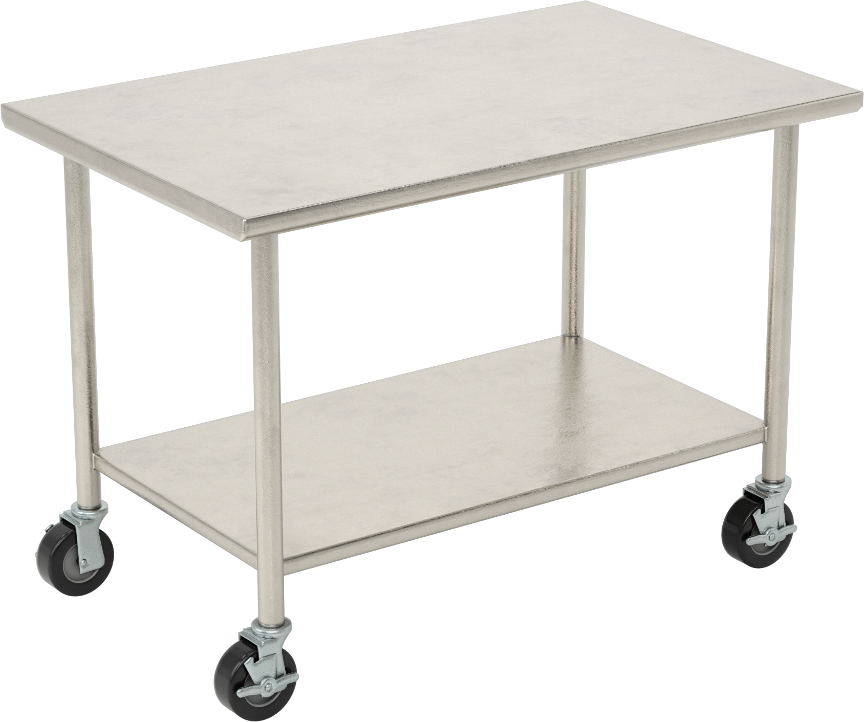 Paslanmaz Çelik Masa, Raflı, Mobil, 34“ Yükseklik x 48” Genişlik x 30" Derinlik