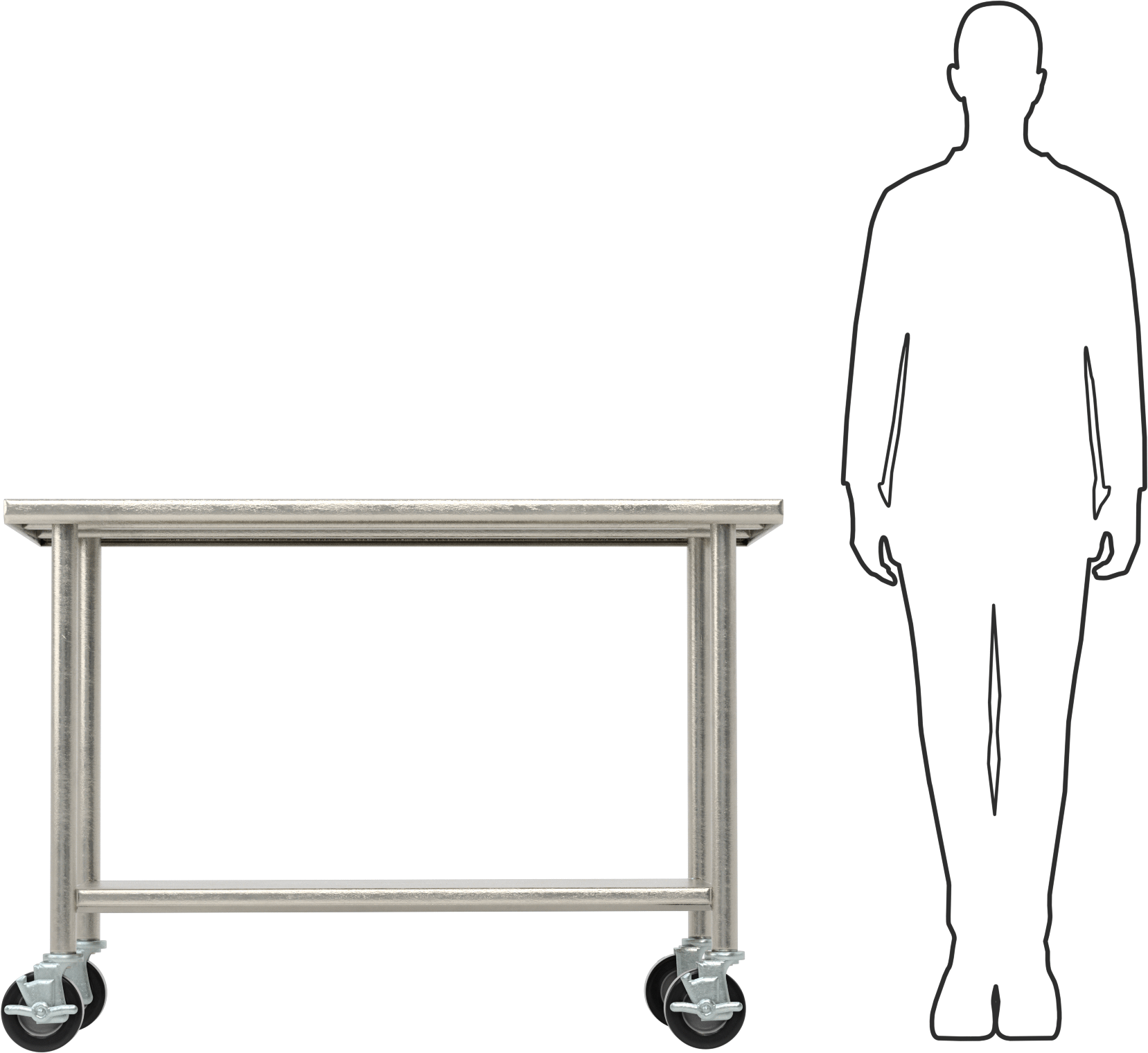 Paslanmaz Çelik Masa, Raflı, Mobil, 34“ Yükseklik x 48” Genişlik x 30" Derinlik