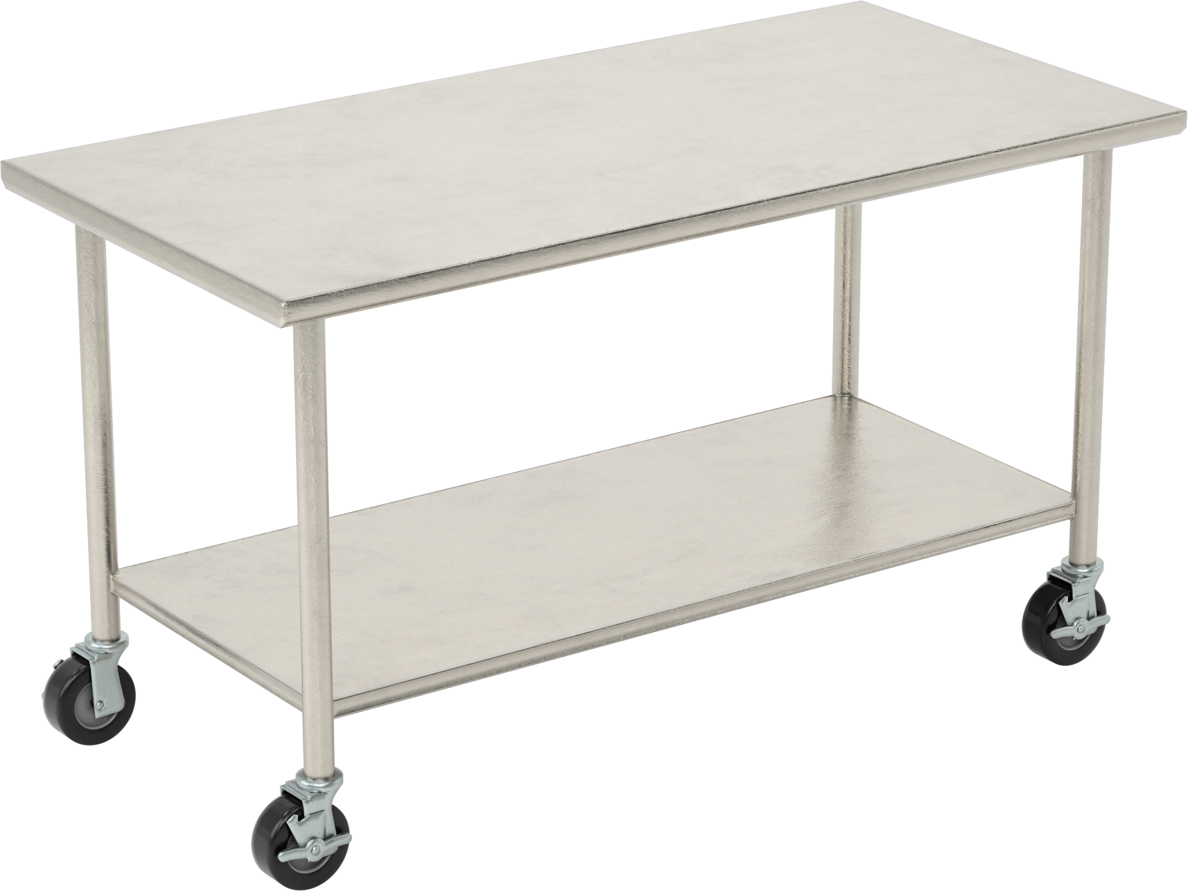 Paslanmaz Çelik Masa, Raflı, Mobil, 34 inç Yükseklik x 60 inç Genişlik x 30 inç Derinlik