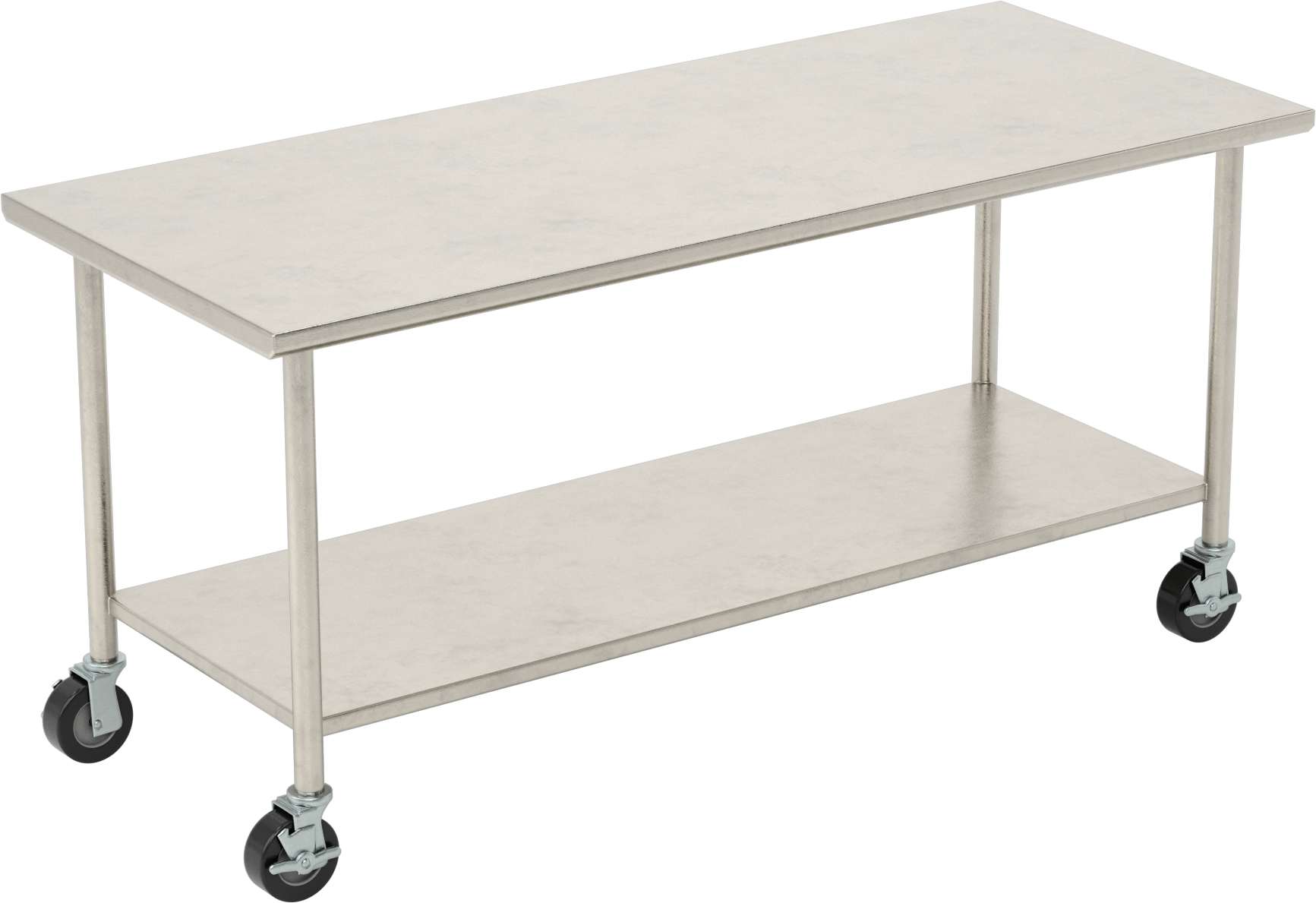 Paslanmaz Çelik Masa, Raflı, Mobil, 34“ Yükseklik x 72” Genişlik x 30" Derinlik