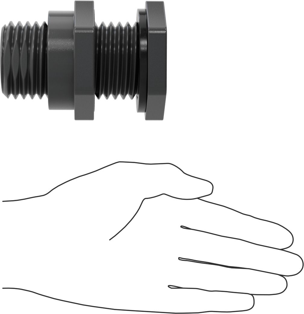 EPDM Contalı Duvar Geçiş Düz Bağlantı Parçası, Kalın Cidarlı PVC Adaptör, Su için, 1 Soket x 1 NPT Dişi