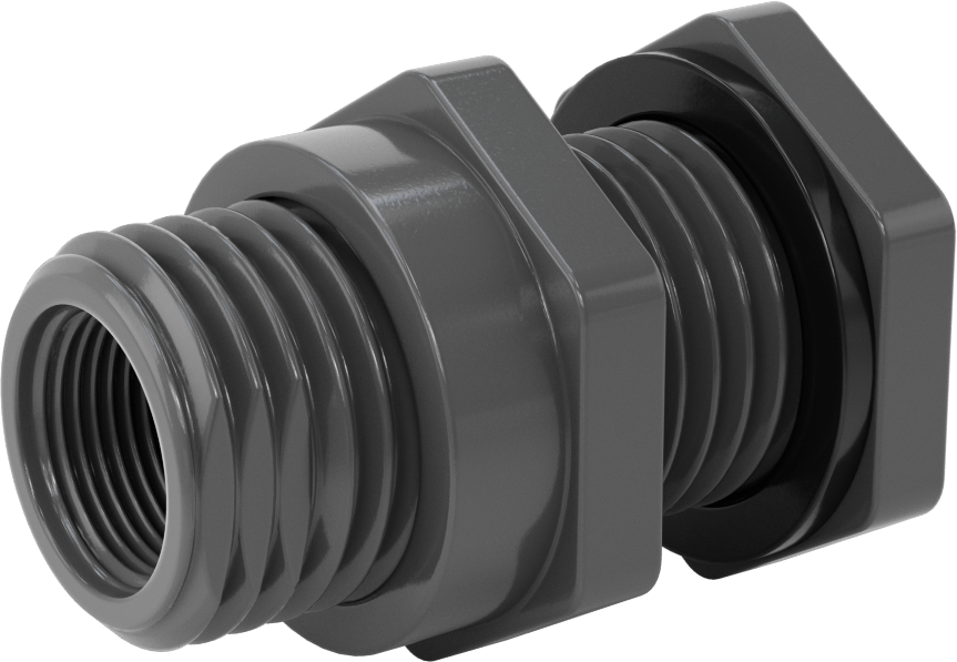EPDM Contalı Duvar Geçiş Düz Bağlantı Parçası, Kalın Cidarlı PVC Adaptör, Su için, 1 Soket x 1 NPT Dişi