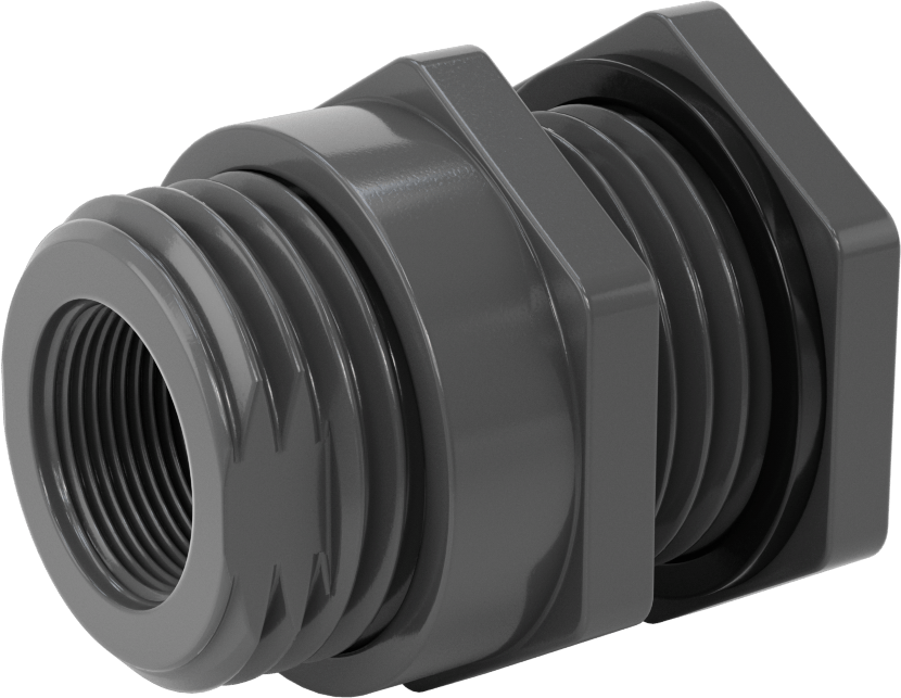 EPDM Contalı Duvar Geçiş Düz Bağlantı Parçası, Kalın Cidarlı PVC Adaptör, 1-1/4 Soket x 1-1/4 NPT Dişi