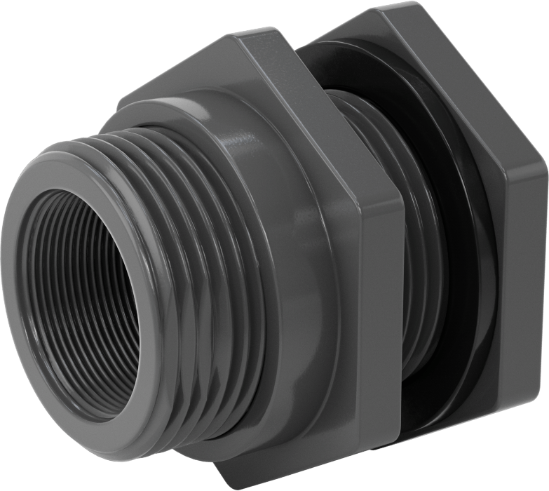 EPDM Contalı Duvar Geçiş Düz Bağlantı Parçası, Kalın Cidarlı PVC Adaptör, Su için, 2 Soket x 2 NPT Dişi