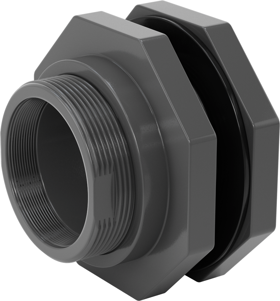 EPDM Contalı Duvar Geçiş Düz Bağlantı Parçası, Kalın Cidarlı PVC Adaptör, Su için, 6 Soket x 6 NPT Dişi