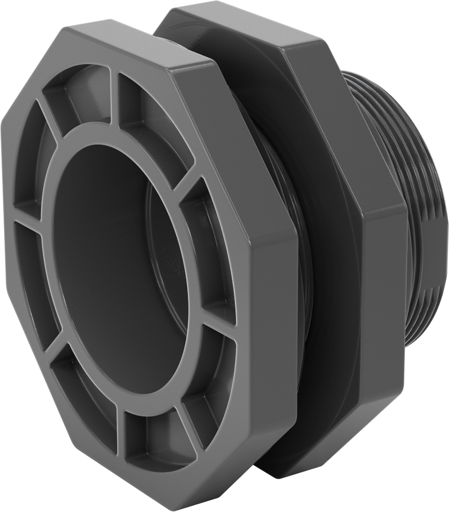 EPDM Contalı Duvar Geçiş Düz Bağlantı Parçası, Kalın Cidarlı PVC Adaptör, Su için, 6 Soket x 6 NPT Dişi