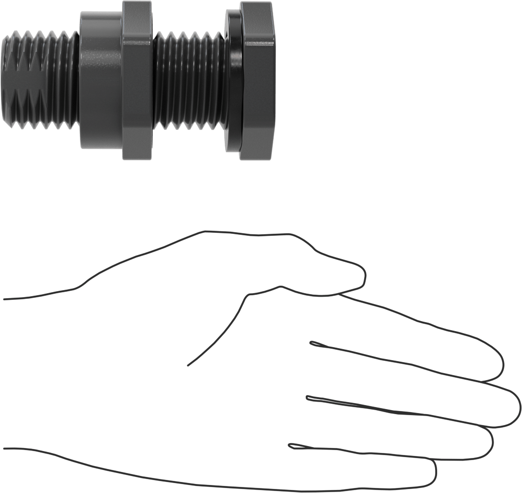 EPDM Contalı Duvar Geçiş Düz Bağlantı Parçası, Kalın Duvarlı Konektör, 1/2 NPT Dişi, 2-5/64" maksimum duvar kalınlığı için