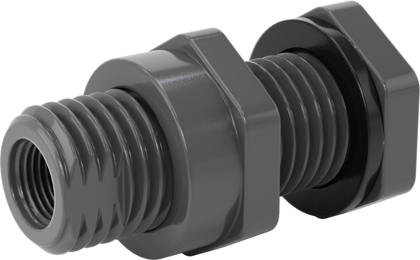 EPDM Contalı Duvar Geçiş Düz Bağlantı Parçası, Kalın Duvarlı Konektör, 1/2 NPT Dişi, 2-5/64" maksimum duvar kalınlığı için