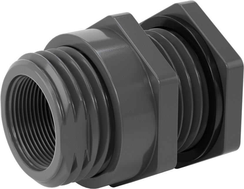EPDM Contalı Duvar Geçiş Düz Bağlantı Parçası, Kalın Duvarlı PVC Konektör, 1,5 NPT Dişi, 2" Maksimum Duvar Kalınlığı için
