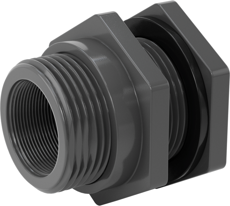 EPDM Contalı Duvar Geçiş Düz Bağlantı Parçası, Kalın Duvarlı PVC Konektör, 2 NPT Dişi, 2" Maksimum Duvar Kalınlığı için