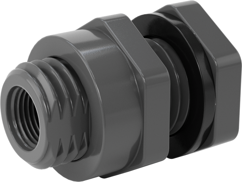 EPDM Contalı Duvar Geçiş Düz Bağlantı Parçası, Kalın Duvarlı Konektör, 1/2 NPT Dişi, 1-5/64" Maksimum Duvar için