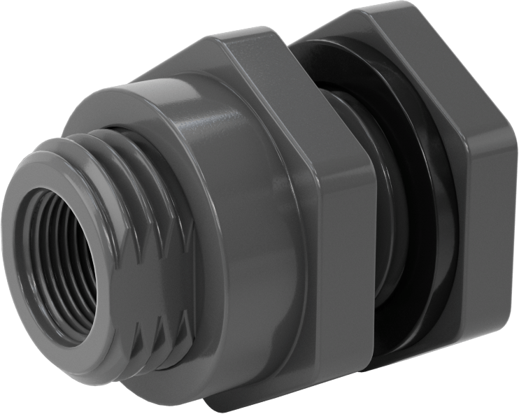 EPDM Contalı Duvar Geçiş Düz Bağlantı Parçası, Kalın Duvarlı Konektör, 3/4 NPT Dişi, 1-5/64" Maksimum Duvar için