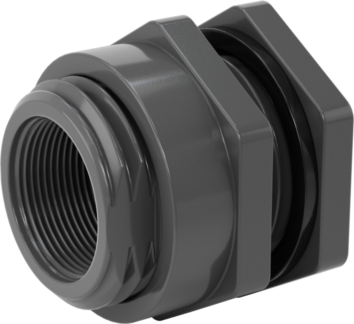 EPDM Contalı Duvar Geçiş Düz Bağlantı Parçası, Kalın Duvarlı PVC Konektör, 1,5 NPT Dişi, 1" Maksimum Duvar Kalınlığı için