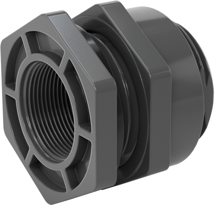 EPDM Contalı Duvar Geçiş Düz Bağlantı Parçası, Kalın Duvarlı PVC Konektör, 1,5 NPT Dişi, 1" Maksimum Duvar Kalınlığı için