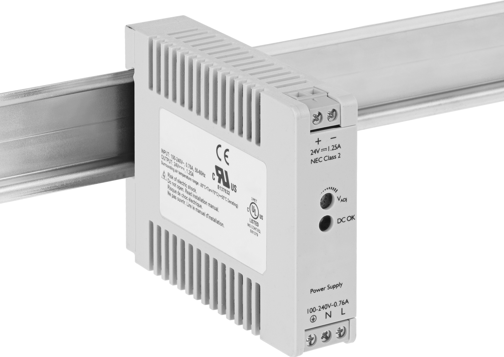 DIN Rayına Monte Güç Kaynağı, Tek Faz, 24V DC, 1.25A