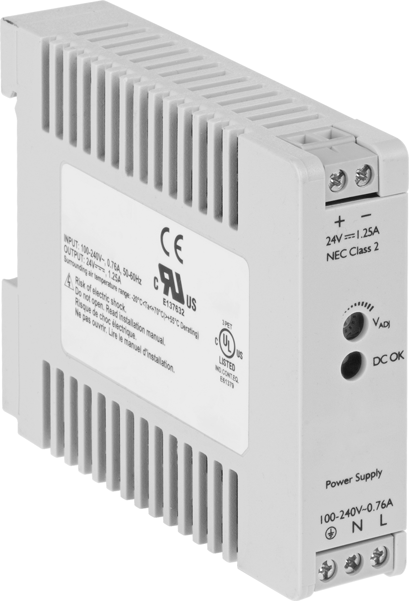 DIN Rayına Monte Güç Kaynağı, Tek Faz, 24V DC, 1.25A