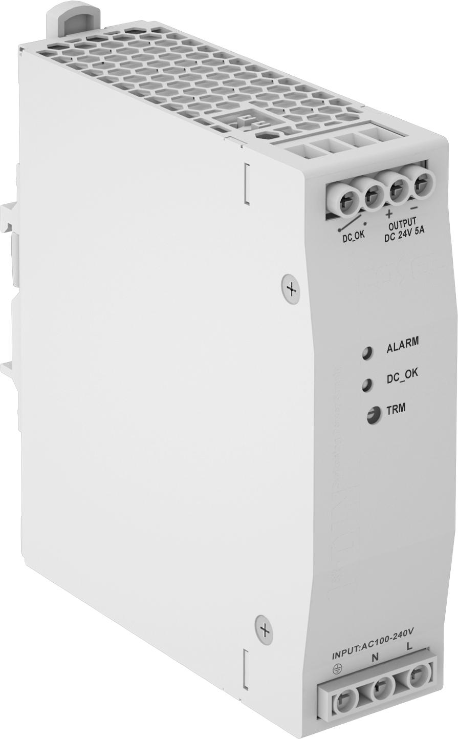 Motor Çalıştırmalı DIN Rayına Monte Güç Kaynağı, Çıkış Sinyali ve Uzaktan Açma/Kapama Özelliği ile, 24V DC, 5A