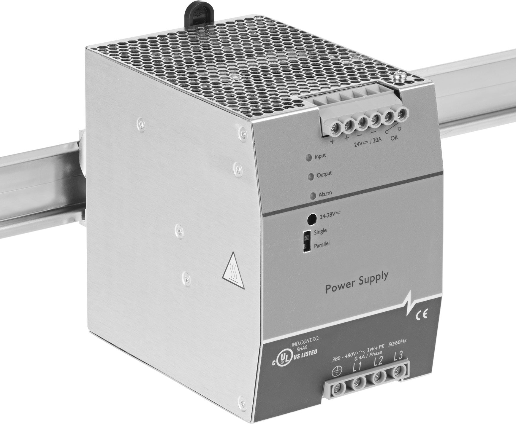 DIN Ray Montajlı Transformatör, Üç Fazlı, 380-480V AC ila 24V DC, 120 W ve 5 A Çıkış