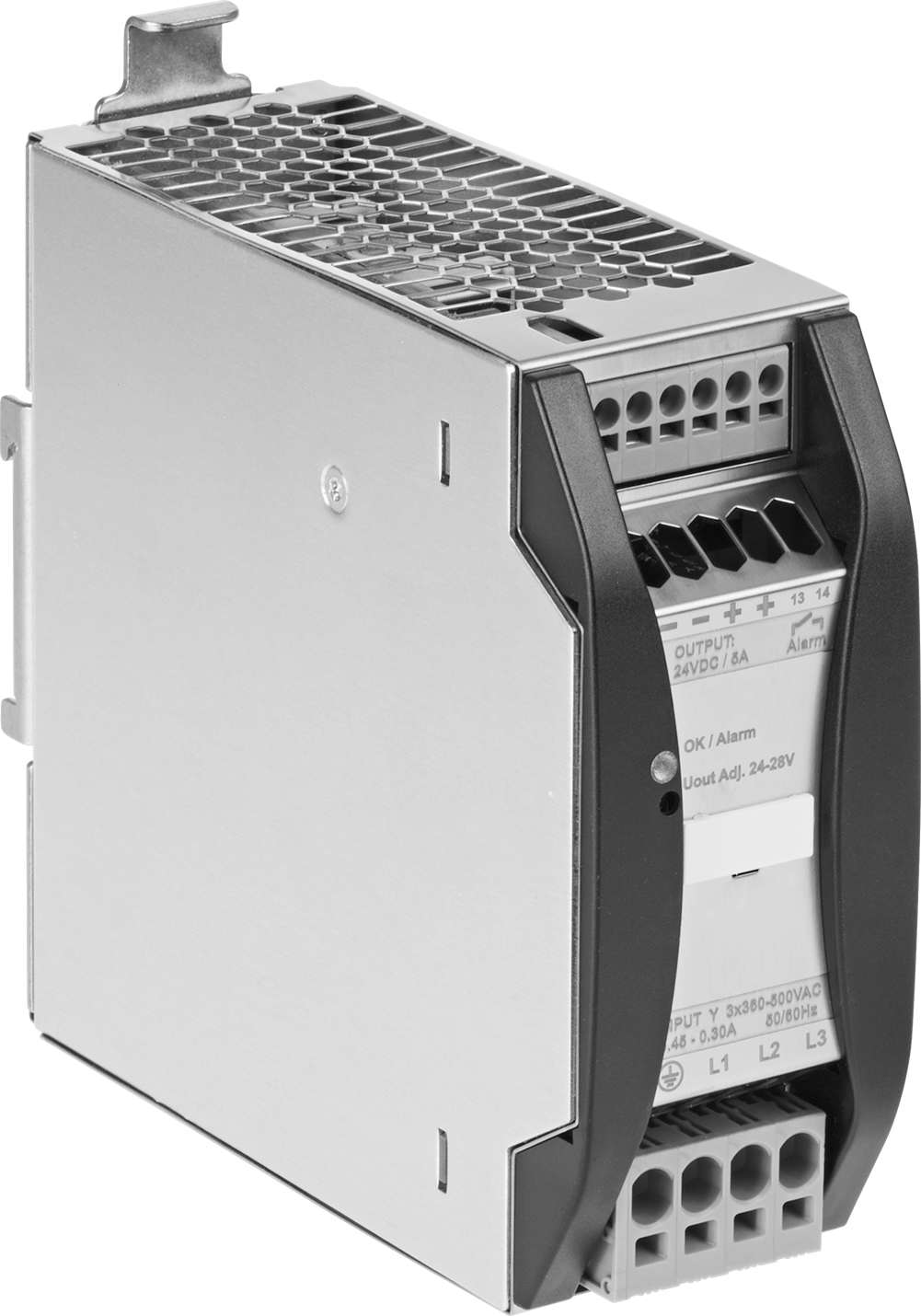 Ağır Hizmet Tipi Motor Çalıştırma DIN Rayı Güç Kaynağı, Üç Fazlı, 360-500V AC Giriş, 24V DC, 3.7A