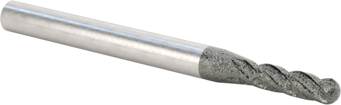Elmas Kaplı Karbür Uçlu Freze, Bilyalı Uç, 4 Kanallı, 3/32" Freze Çapı, 1-1/2" Toplam Uzunluk