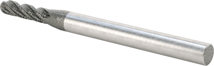 Elmas Kaplı Karbür Uçlu Freze, Bilyalı Uç, 4 Kanallı, 3/32" Freze Çapı, 1-1/2" Toplam Uzunluk