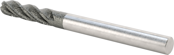 Elmas Kaplı Karbür Uçlu Freze, Bilyalı Uç, 4 Kanallı, 1/8" Freze Çapı, 1-1/2" Toplam Uzunluk