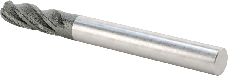 Elmas Kaplı Karbür Uçlu Freze, Bilyalı Uç, 4 Kanallı, 1/4" Freze Çapı, 2-1/2" Toplam Uzunluk
