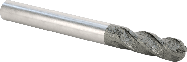 Elmas Kaplı Karbür Uçlu Freze, Bilyalı Uç, 4 Kanallı, 1/4" Freze Çapı, 2-1/2" Toplam Uzunluk