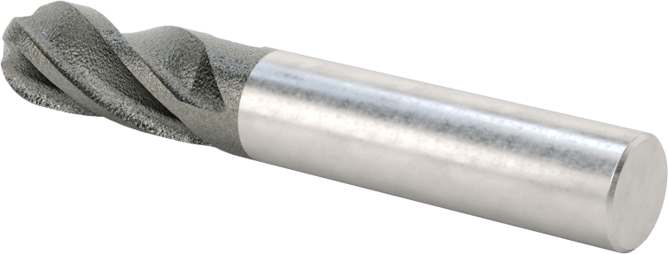 Elmas Kaplı Karbür Uçlu Freze, Bilyalı Uç, 4 Kanallı, 3/8" Freze Çapı, 2-1/2" Toplam Uzunluk