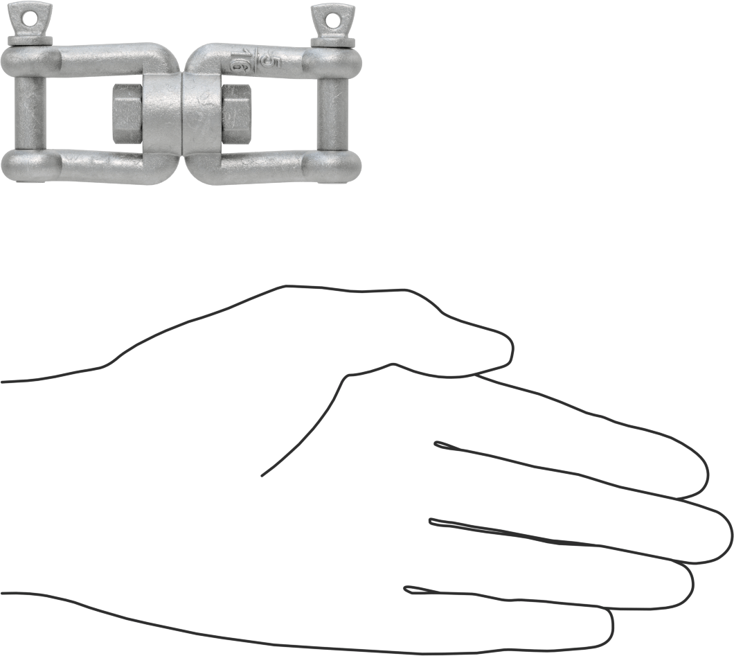Clevis-Clevis Döner Bağlantı - Kaldırma Amaçlı Değildir, Sıcak Daldırma Galvanizli Çelik, 2-11/16" Uzunluk