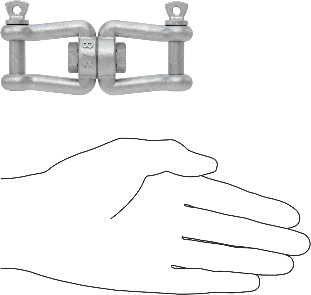 Clevis-Clevis Döner Bağlantı - Kaldırma Amaçlı Değildir, Sıcak Daldırma Galvanizli Çelik, 3-3/8" Uzunluk