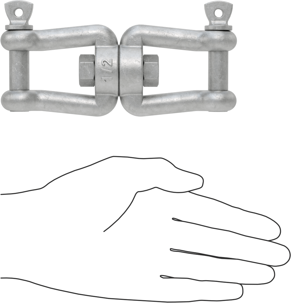 Clevis-Clevis Döner Bağlantı - Kaldırma Amaçlı Değildir, Sıcak Daldırma Galvanizli Çelik, 4-15/32" Uzunluk