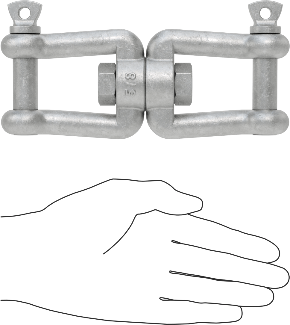 Clevis-Clevis Döner Bağlantı - Kaldırma Amaçlı Değildir, Sıcak Daldırma Galvanizli Çelik, 5-11/32" Uzunluk