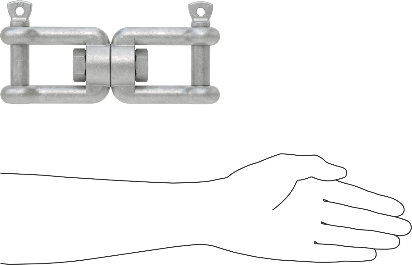 Clevis-Clevis Döner Bağlantı - Kaldırma Amaçlı Değildir, Sıcak Daldırma Galvanizli Çelik, 6-1/2" Uzunluk