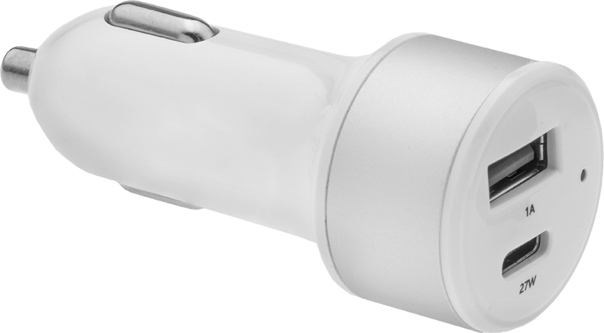 USB Şarj Cihazı, Araç Fişi ile, 1 USB-A, 1 USB-C, Beyaz