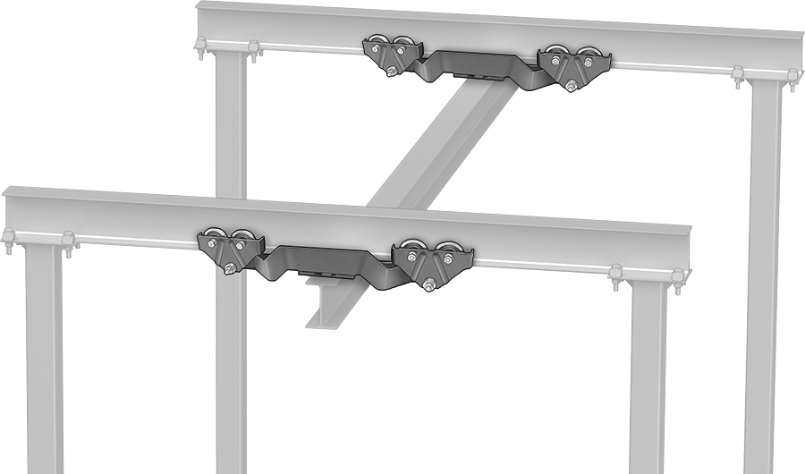 Bottom-Mount Trolleys Used with Beams to Create a Crane