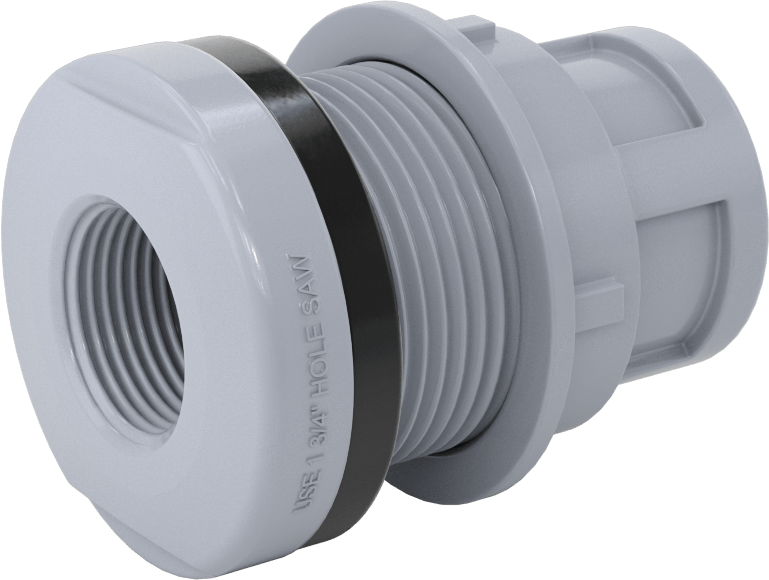 Duvar Delikli Plastik Düz Boru Bağlantı Parçası, Kalın Duvarlı PVC Konektör, 3/4 NPT Dişi, 1-3/4" Delik için