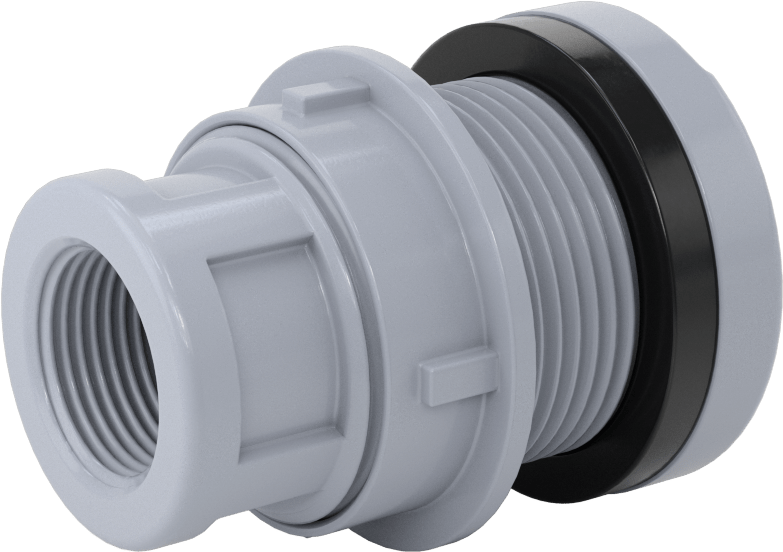 Duvar Delikli Plastik Düz Boru Bağlantı Parçası, Kalın Duvarlı PVC Konektör, 3/4 NPT Dişi, 1-3/4" Delik için